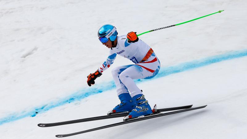 Markus Salcher goes down the slope very fast, he seems to lose control