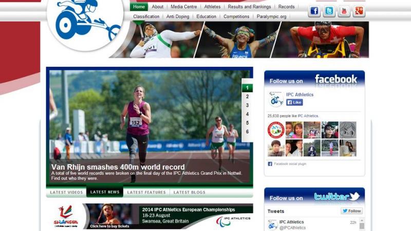 Screenshot of the new look IPC Athletics unrolled a new-look www.IPC-Athletics.org.