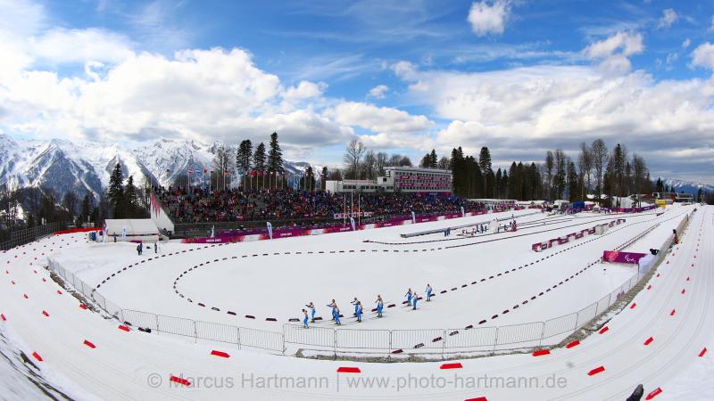 A general view of the Cross-country skiing course at the Sochi 2014 Paralympic Winter Games.