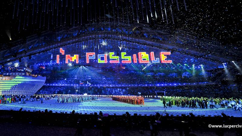 Panorama shot of the stadium during the Sochi Closing Ceremony