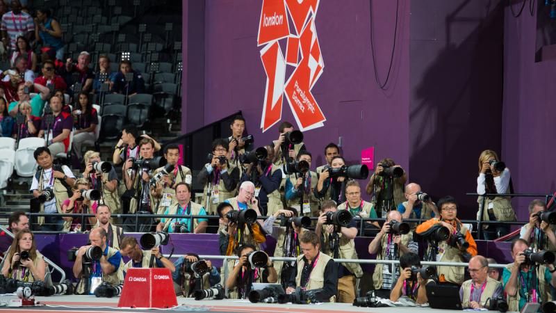 Photographers in the Olympic Stadium during the London 2012 Paralympic Games