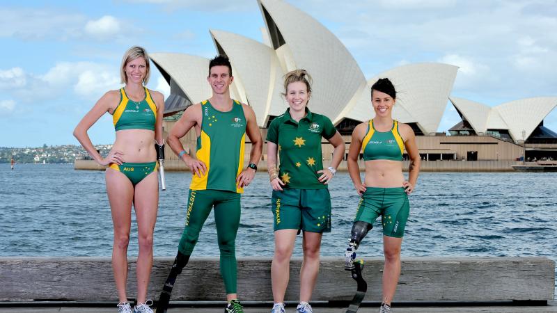 Australian Paralypians wear 2XU kit in front of the Sydney Opera House.