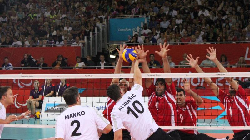 Safet Alibasic strikes the ball as Bosnia & Herzegovina beat Egypt at London 2012.