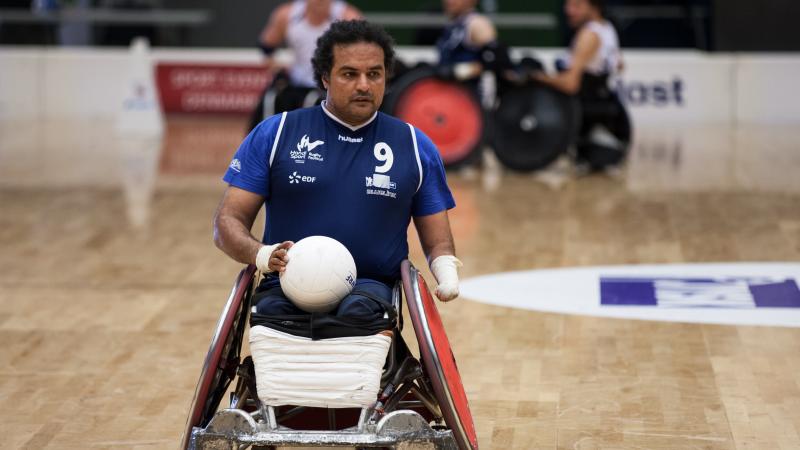 France in action against New Zealand in their opening game of the 2014 IWRF World Championships.