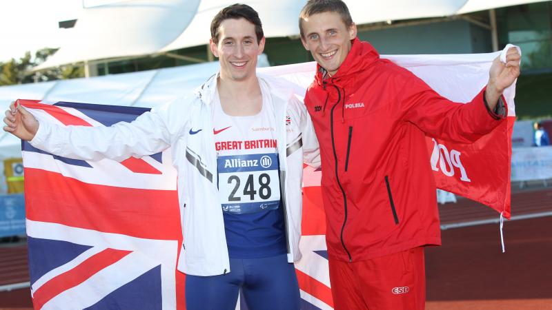Poland's Meciej Lepiato and Great Britain's Jonathan	Broom-Edwards high jump T44 Swansea