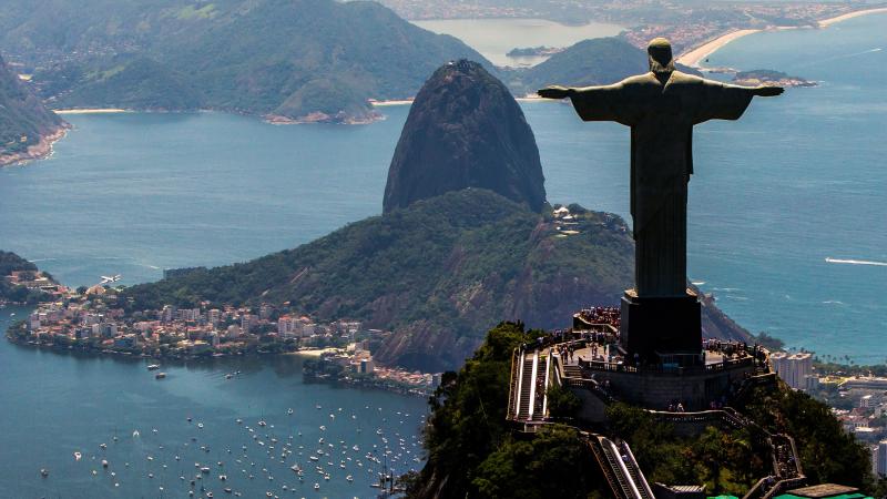 A spectacular view of with Christ the Redeemer and Sugar Loaf in Rio de Janeiro, Brazil. 