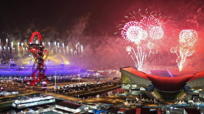 Fireworks during the closing ceremony of the London 2012 Paralympic Games.