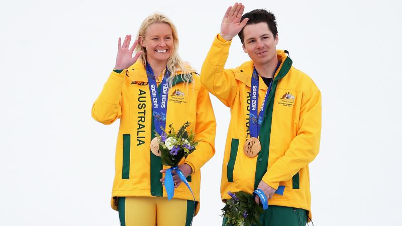 two Australian athletes celebrate their bronze medal