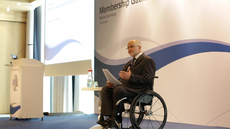 Sir Philip Craven speaking on stage