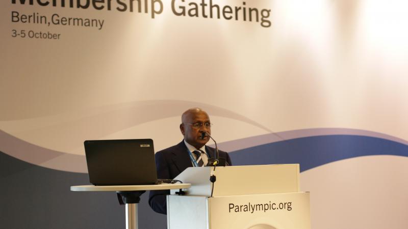 Sam Ramsamy on stage at IPC Membership Gathering