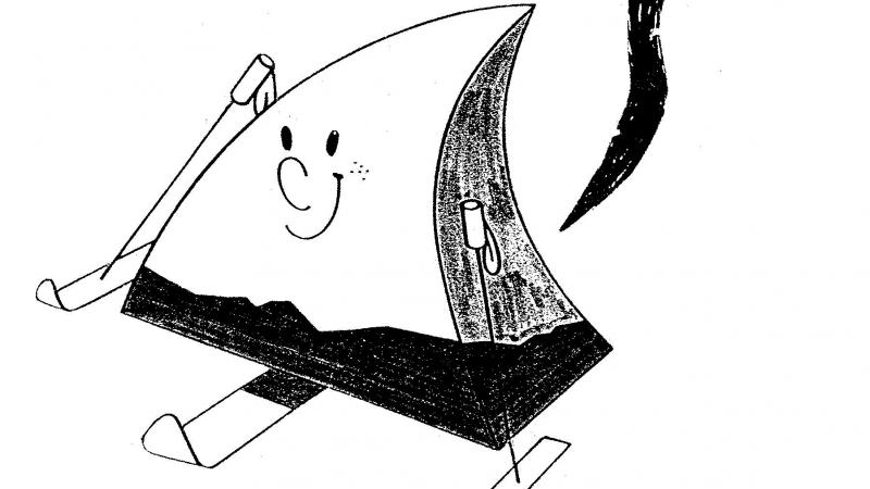 Figure, shaped in form of a mountain on a mono-ski