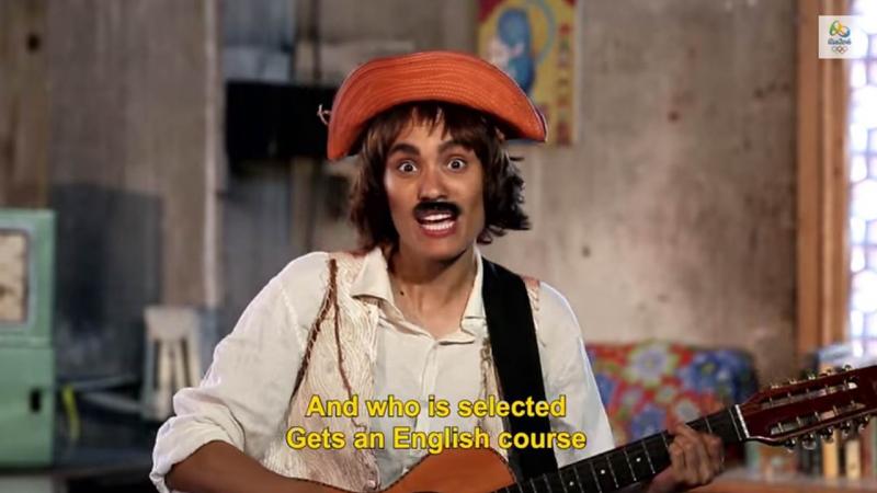Women dressed like a man with a guitar and a moustache 