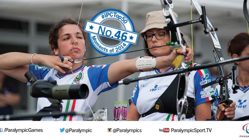 Elisabetta Mijno aiming her arrow 