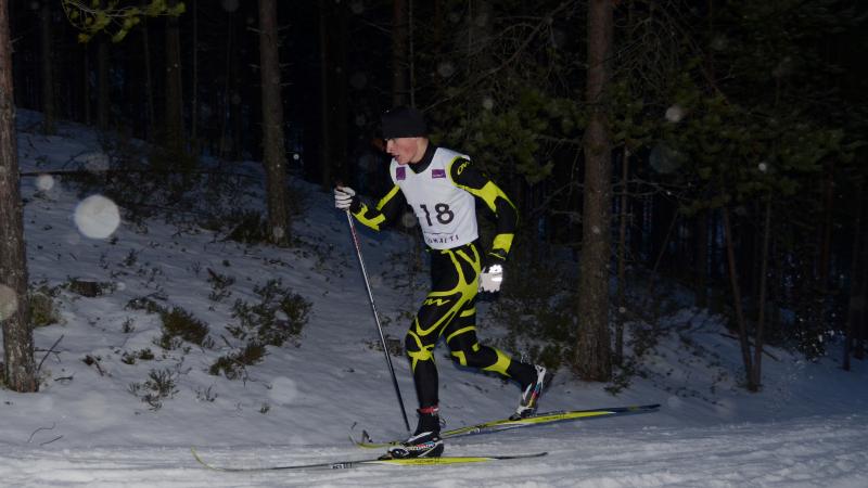 Ukraine's Ihor Reptyukh on his way to winning the 10km cross-country 2014 IPC Nordic Skiing World Cup race in Vuokatti, Finland. 