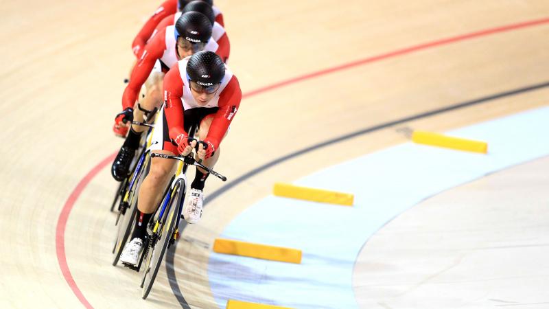 A Canadian athlete tests the Cisco Milton Pan Am/Parapan Am Velodrome