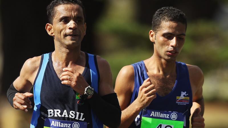 Two men running outside