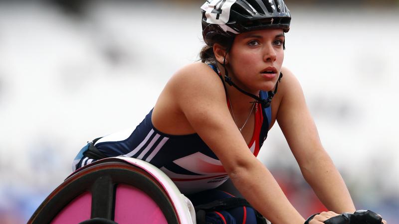 Jade Jones of Great Britain looks on after her race during the Visa London Disability Athletics Challenge LOCOG Test Event for the London 2012 Paralympic Games.