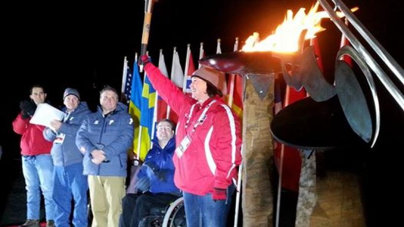 The cauldron of the 2015 IPC Nordic Skiing World Championships is lit.