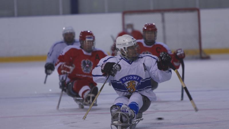 Austria and Finland go head-to-head in January 2015's playoff to decide which team progresses to the IPC Ice Sledge Hockey World Championships B-Pool.