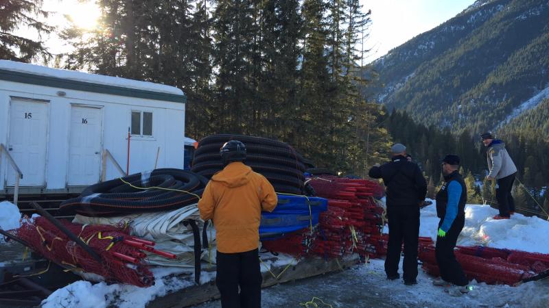 Storage of things necessary to built a race slope for an Alpine Skiing race.