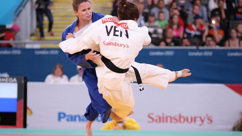 Two female judoka fighting