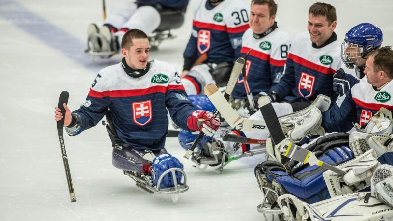 Martin Joppa of Slovakia at the Ostersund 2015 IPC Ice Sledge Hockey World Championships B-Pool.