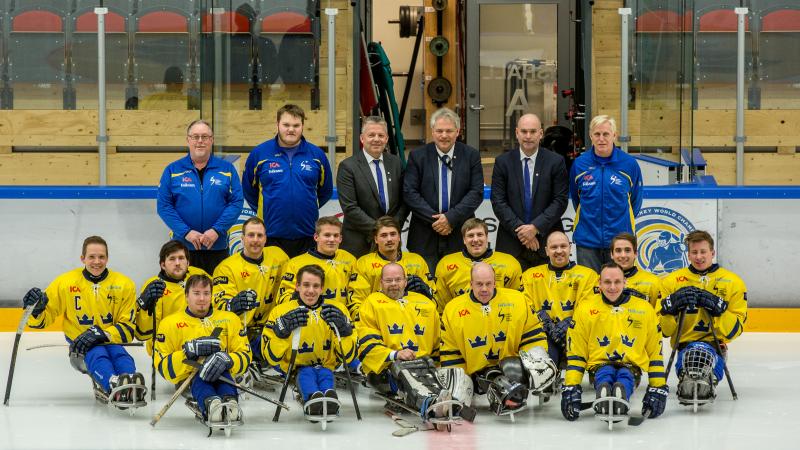 Swedish ice sledge hockey team at the IPC Ice Sledge Hockey World Championships B-Pool 2015 in Ostersund.