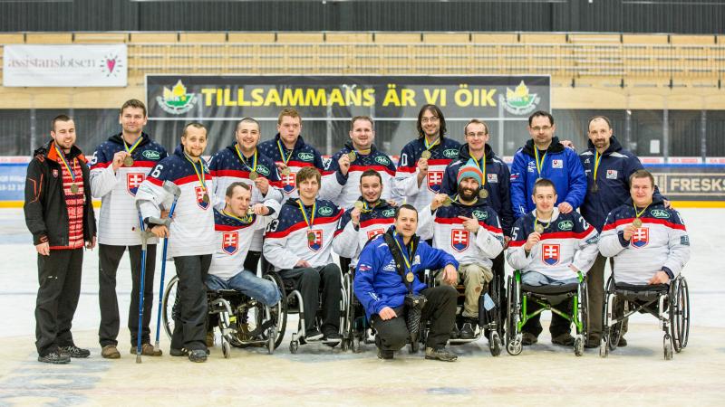Slovakia won the bronze medal at the 2015 IPC Ice Sledge Hockey World Championships B-Pool in Ostersund, Sweden.