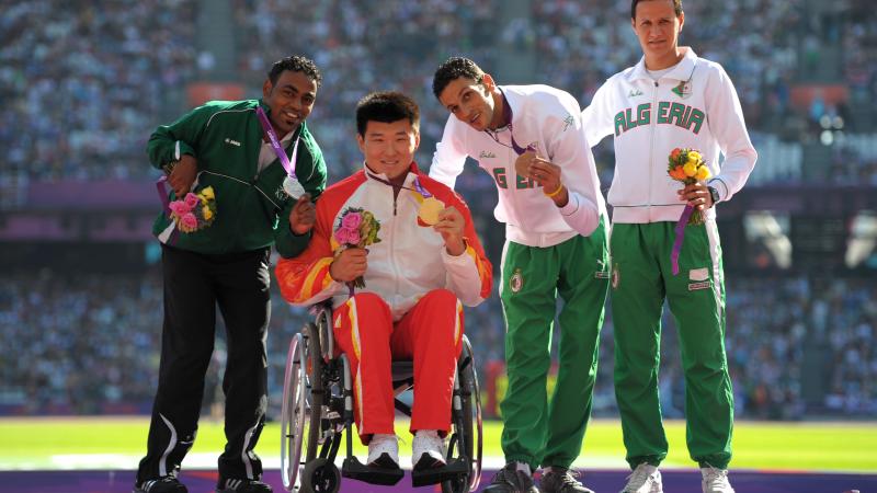 Saudi Arabia's London 2012 silver medallist Hani Alnakhli (left) set a new discus F33 world record at the 2015 IPC Ahletics Grand Prix in Tunis, Tunisa.