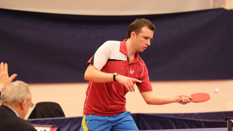 Vadym Kubov of Ukraine competes at the 2015 Para Table Tennis Lignano Master Open