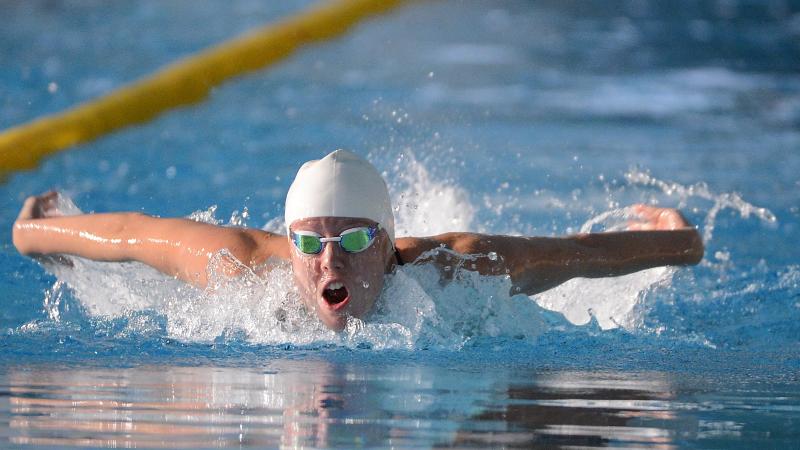 Darya Stukalova from Russia swims during the Women's 200M Individual Medley SM12 final during 2013 IPC Swimming World Championship in Montreal, Canada.