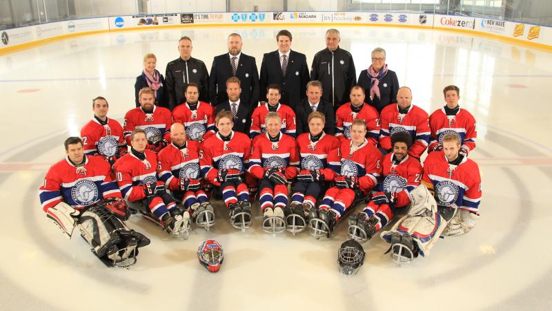 Norwegian ice sledge hockey team at the 2015 IPC Ice Sledge Hockey World Championships A-Pool in Buffalo, USA 