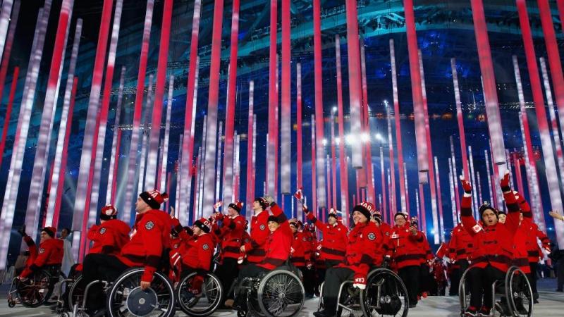 Canada enters the arena during the Opening Ceremony of the Sochi 2014 Paralympic Winter Games at Fisht Olympic Stadium on March 7, 2014 in Sochi, Russia.