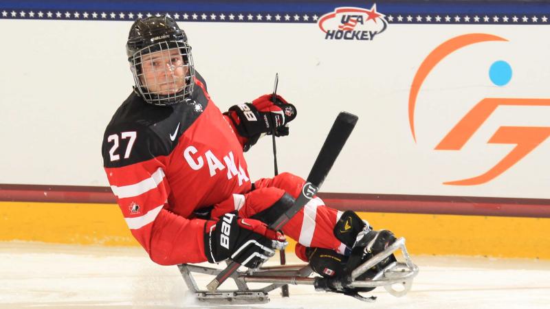 Sledge hockey player on the ice