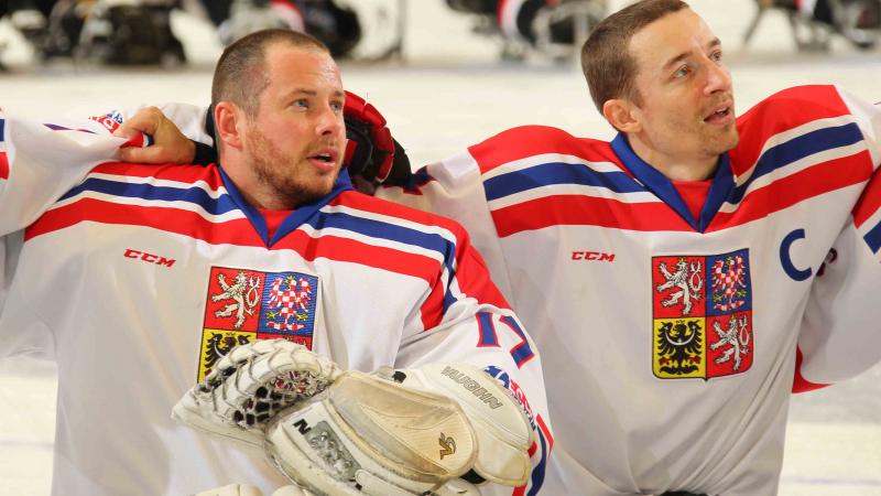 Jan Matousek and Zdenek Safranek at the 2015 IPC Ice Sledge Hockey World Championships A-Pool in Buffalo, USA.