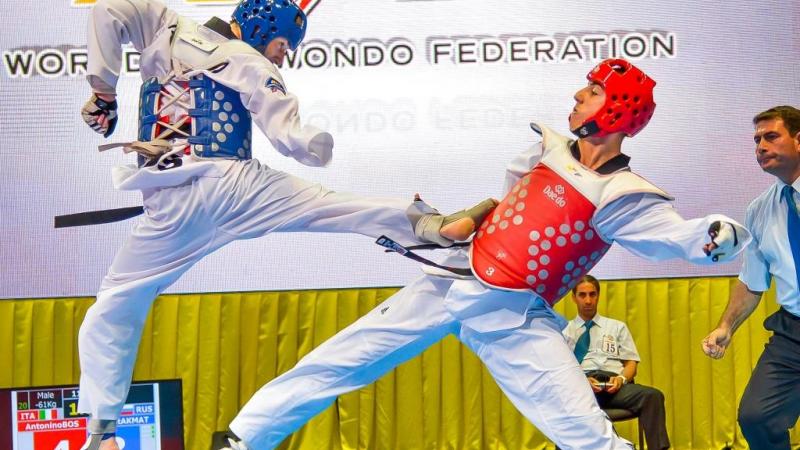 Two athletes doing taekwondo