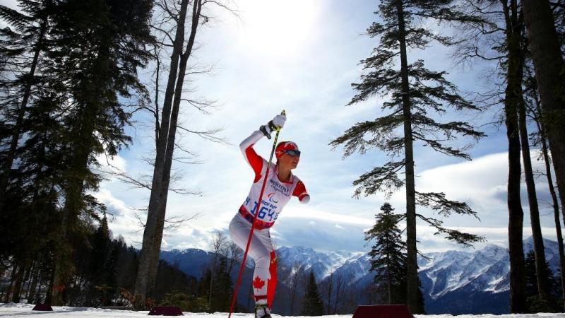 Brittany Hudak of Canada competes in the Women's Cross Country 5km Free Standing at the Sochi 2014 Paralympic Winter Games. 