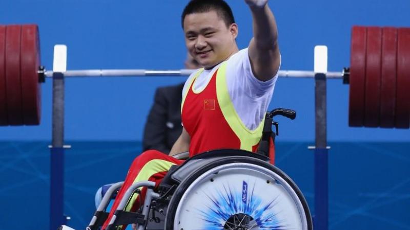 Liu Lei of China celebrates a world record lift and takes gold in the Men's 67.5kg competition at the London 2012 Paralympic Games.