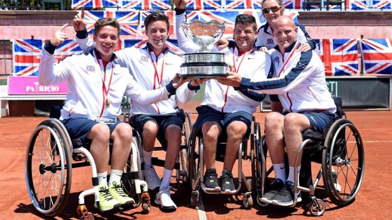 Great Britain’s men’s team with their World Team Cup trophy. 