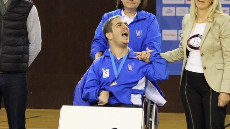 Boccia athlete at the medal ceremony 