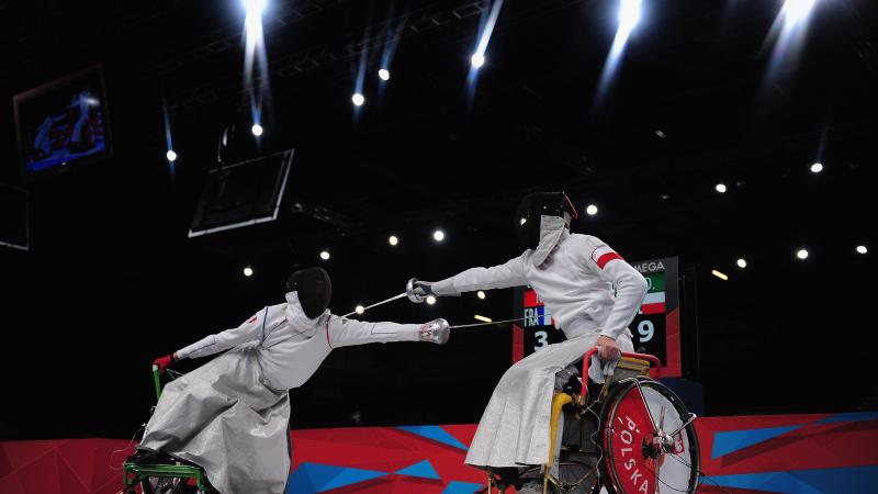 Dariusz Pender of Poland fences during his Gold Medal match against Romain Noble of France on day 7 of the London 2012 Paralympic Games.