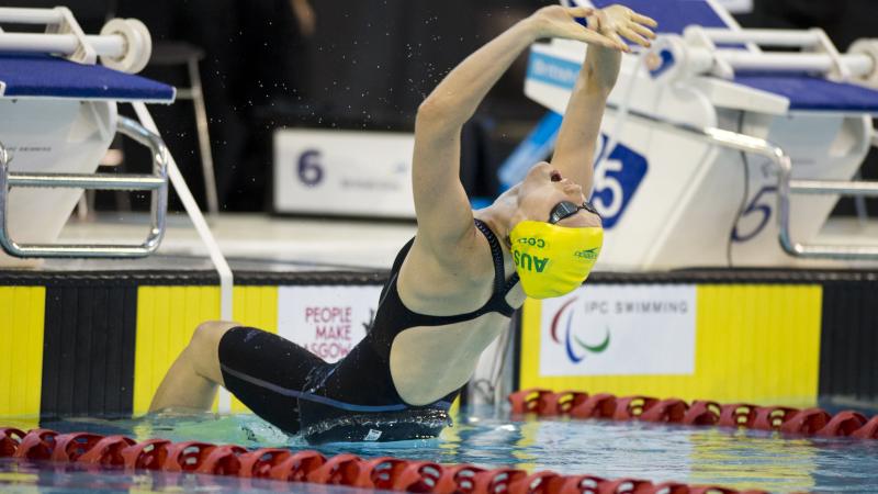 Ellie Cole AUS - 2015 IPC Swimming World Championships, Glasgow, GBR Swimmer doing a back start