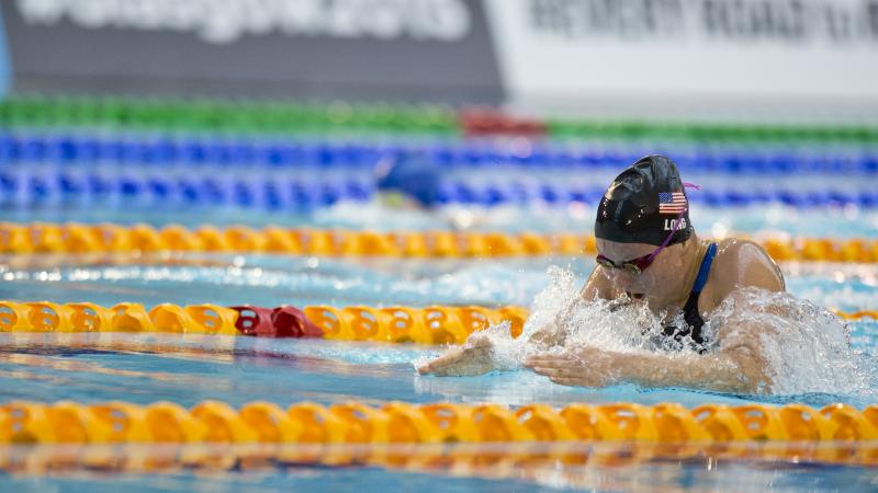 Jessica Long of the USA competes in the Women's 100m Breaststroke SB7 at the 2015 IPC Swimming World Championships in Glasgow, Great Britain.