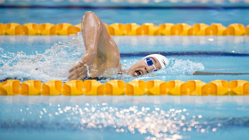 Inbal Pezaro of Israel competing in the Women's 200m Freestyle S5 at the 2015 IPC Swimming World Championships in Glasgow.