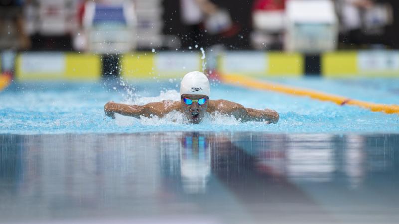 Colombia’s Nelson Crispin competes in the Men's 50m Butterfly S6 at the 2015 IPC Swimming World Championships in Glasgow, Great Britain