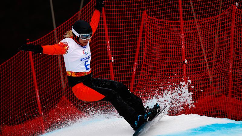 Woman on a snowboard