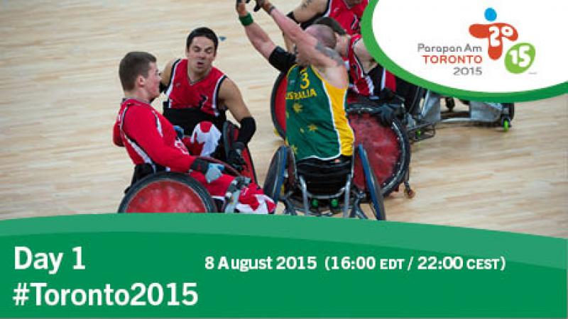 Graphic with a photo of a wheelchair rugby scene