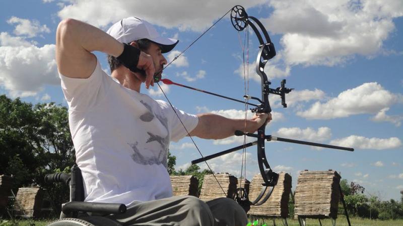 Argentina's Ferderico Paolorossi in action in para-archery.