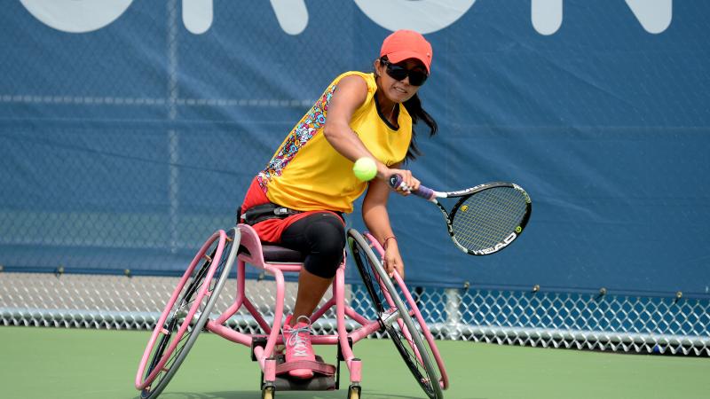 Angelica Bernal - wheelchair tennis - Toronto 2015 Parapan American Games Angelica Bernal, Colombia, in the women's doubles semi-final against USA at the Toronto 2015 Parapan American Games.