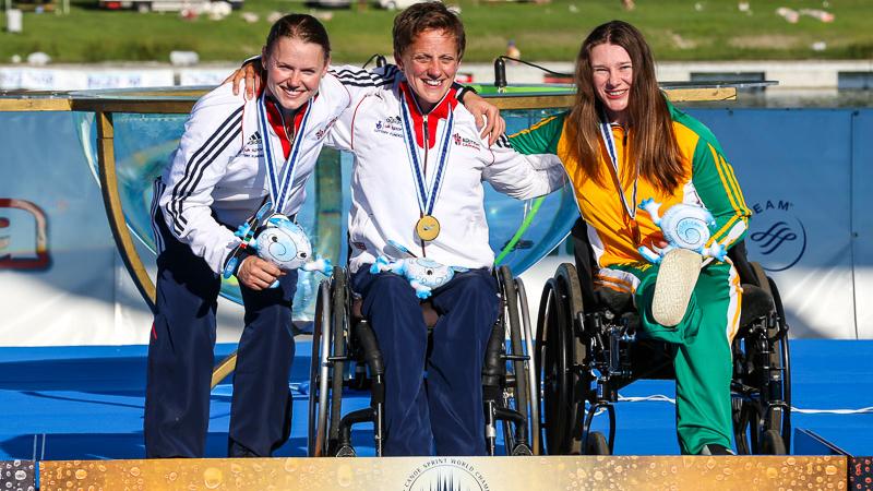 Emma Wiggs, Nicola Paterson and Susan Seipel at the World Championships in Milan, Italy. 